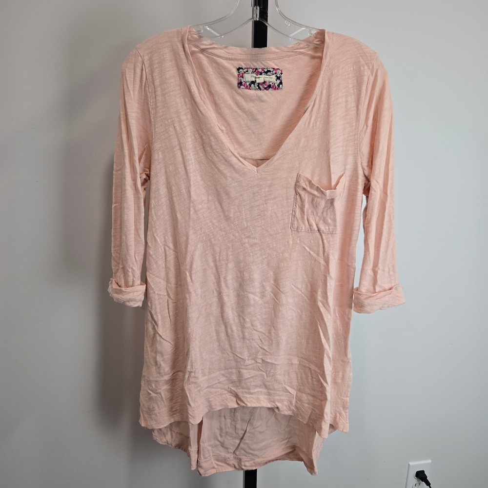 Anthropologie Pure + Good Peach Pink V-Neck High Low Tunic Top Small OB471361
